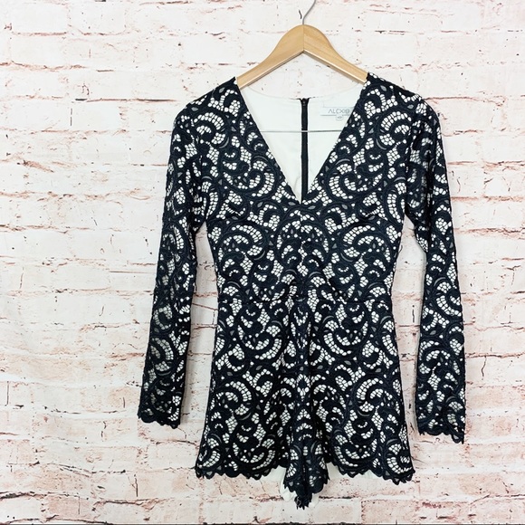 Alexis Black Lace V-Neck Long Sleeve Romper - Picture 2 of 9